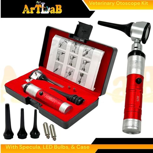 Animal Ear, Nose, and Throat Examination Diagnostics Tool - Veterinary Otoscope + Specula Tips + Extra LED Bulbs - Illumination Otoscope for Veterinary Students in Kuwait