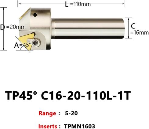 TP 30 45 60 Degree Cutter Chamfering Tools TP45 C20-32-120L CNC Lathe Machining Milling Inserts TPMN 1603 2204 End-Mill Holder(No Inserts,TP45 C20-25-110-1T) in Saudi Arabia