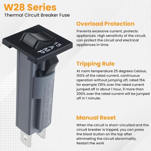 2 PCS W28-XQ1A-15 قاطع الدائرة ، 15 أمبير 1 القطب في فتيل قاطع الدائرة الحرارية (125/250VAC ، 50VDC مصنفة) in Kuwait