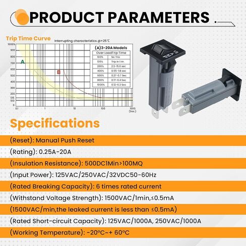 2 PCS W28-XQ1A-15 قاطع الدائرة ، 15 أمبير 1 القطب في فتيل قاطع الدائرة الحرارية (125/250VAC ، 50VDC مصنفة) in Kuwait
