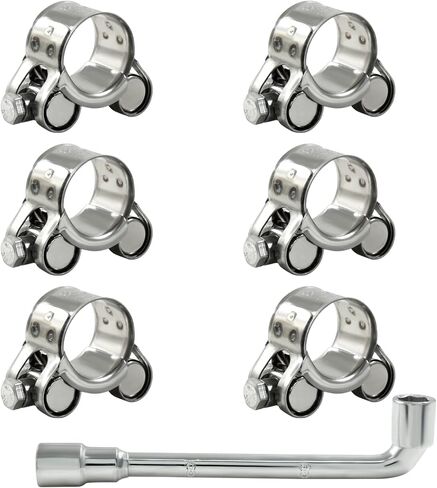 6 PCS T BOLT HOSE CLAMP ، 23-25MM 304 مقاوم أنبوب قابلة للتعديل من الفولاذ المقاوم للصدأ ، مشابك أنابيب توربو الثقيلة مع مفتاح المقبس للسيارات ، السيارات in Kuwait