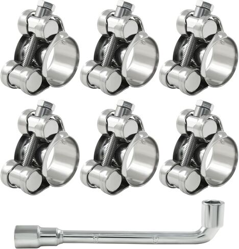 6 PCS T BOLT HOSE CLAMP ، 23-25MM 304 مقاوم أنبوب قابلة للتعديل من الفولاذ المقاوم للصدأ ، مشابك أنابيب توربو الثقيلة مع مفتاح المقبس للسيارات ، السيارات in Kuwait