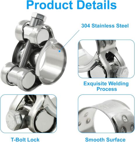 6 PCS T BOLT HOSE CLAMP ، 23-25MM 304 مقاوم أنبوب قابلة للتعديل من الفولاذ المقاوم للصدأ ، مشابك أنابيب توربو الثقيلة مع مفتاح المقبس للسيارات ، السيارات in Kuwait