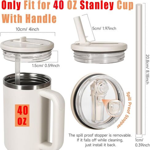 2 Pack Leakproof Lid Replacement 40 oz for Stanley Cup Accessories, Flip Straw Tumbler Leak Proof Lids for Stanley Quencher H2.0, Dust-Proof Straw Cover for stanley cups 40oz (Beige, Beige) in Kuwait
