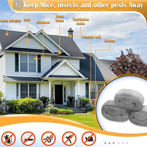 Steels Wools Mice Control: #0000 Steel Wool Metal Fabric Mesh - As Gaps Fillers to Keep Mice Away - Protection for Siding, Pipelines, Garden Vents and Garages - 2Pcs in Saudi Arabia