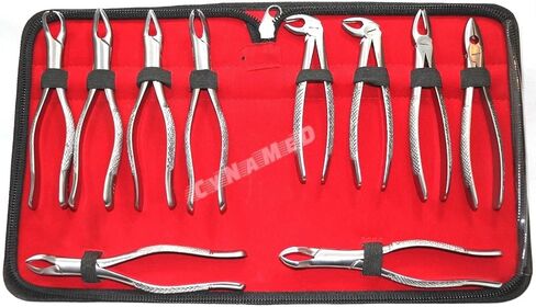 New German German المقاوم للصدأ 10 PCS استخراج الأسنان ملقط استخراج الأسنان تشمل NO150 151 23 217 MD1 MD MD3 MD4 88L 88R مع حقيبة سحاب in Saudi Arabia