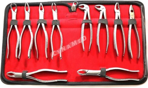 New German German المقاوم للصدأ 10 PCS استخراج الأسنان ملقط استخراج الأسنان تشمل NO150 151 23 217 MD1 MD MD3 MD4 88L 88R مع حقيبة سحاب in Saudi Arabia