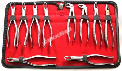 New German German المقاوم للصدأ 10 PCS استخراج الأسنان ملقط استخراج الأسنان تشمل NO150 151 23 217 MD1 MD MD3 MD4 88L 88R مع حقيبة سحاب in Saudi Arabia