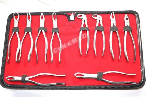 New German German المقاوم للصدأ 10 PCS استخراج الأسنان ملقط استخراج الأسنان تشمل NO150 151 23 217 MD1 MD MD3 MD4 88L 88R مع حقيبة سحاب in Saudi Arabia