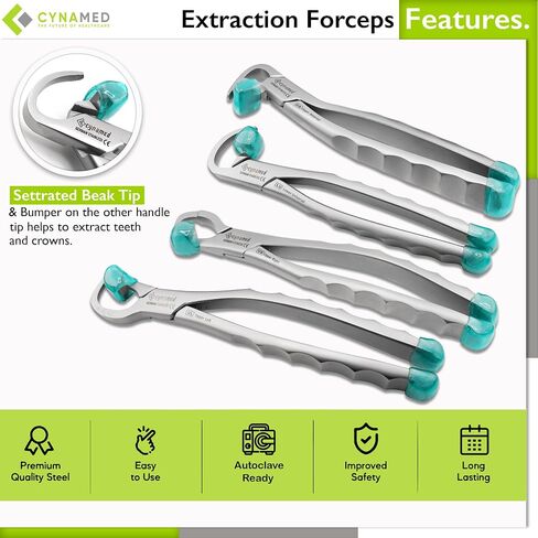 Dental Extraction Forceps Molar Atraumatic Tooth Extraction Kit Dental Instruments Standard Series Dentistry Handpiece Set of 4 Pieces with Free Bumpers in Saudi Arabia