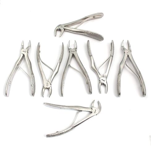 Pedo/Child Extraction Forceps Dental Instrument Set, 7 Pieces, German Grade Stainless Steel A+ Quality in Saudi Arabia