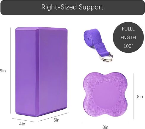 2 Yoga Blocks Supportive Accessories including 2 Knee Pads, 2 With Strap To Put Less Weight On Wrists, 1 Muscle Massage Roller, 2 Pair of Non-Slip Pilates Socks, 1 GYM Bag, Durable Versatile Yoga Brick Exercise Set of 10 in Saudi Arabia