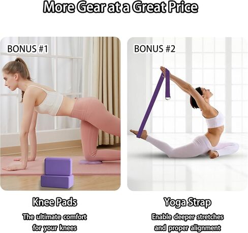 2 Yoga Blocks Supportive Accessories including 2 Knee Pads, 2 With Strap To Put Less Weight On Wrists, 1 Muscle Massage Roller, 2 Pair of Non-Slip Pilates Socks, 1 GYM Bag, Durable Versatile Yoga Brick Exercise Set of 10 in Saudi Arabia