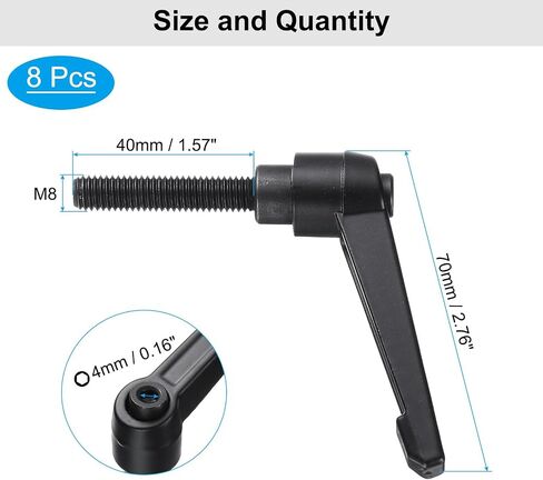 uxcell 8pcs Lever Adjustable Handles M8 x 30mm Metric Male Thread, Level Clamping Handle Hand Stud Knobs Rotating Screw Handles Bolts with Locking Lever, Orange in Kuwait