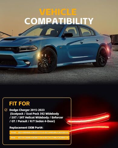 4 PCS Front Rear LED Side Marker Lights Assembly for Dodge Charger 2015 2016 2017 2018 2019 2020 2021 2022 2023, Smoked Lens Front Rear Bumper Marker Lamps, White & Red LED Light in Saudi Arabia