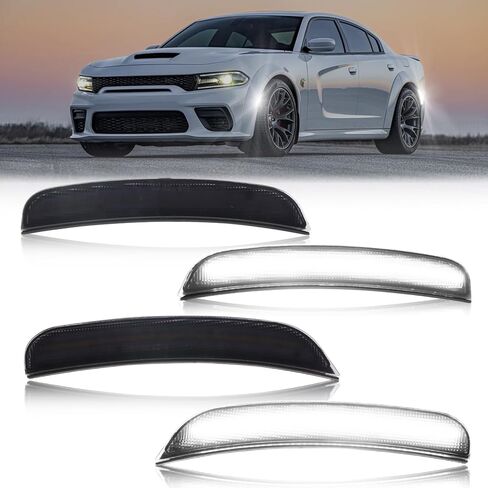 4 PCS Front Rear LED Side Marker Lights Assembly for Dodge Charger 2015 2016 2017 2018 2019 2020 2021 2022 2023, Smoked Lens Front Rear Bumper Marker Lamps, White & Red LED Light in Saudi Arabia