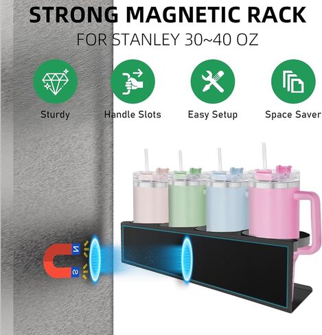Magnetic Cup Holder Compatible with Stanley 40 and 30 oz Tumblers - Secure Base Design for Fridge, Cabinets and Multi-Surface Storage(White) in Saudi Arabia