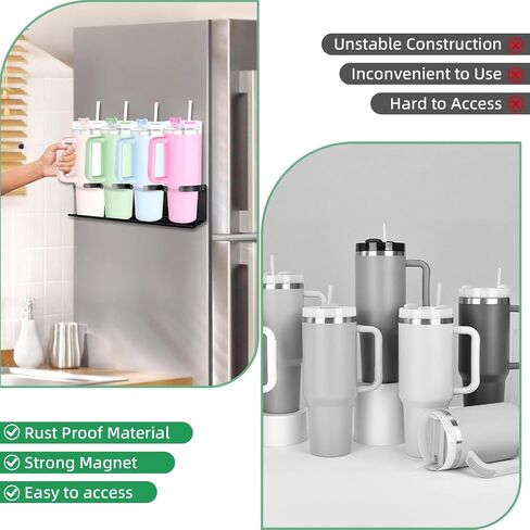 Magnetic Cup Holder Compatible with Stanley 40 and 30 oz Tumblers - Secure Base Design for Fridge, Cabinets and Multi-Surface Storage(White) in Saudi Arabia