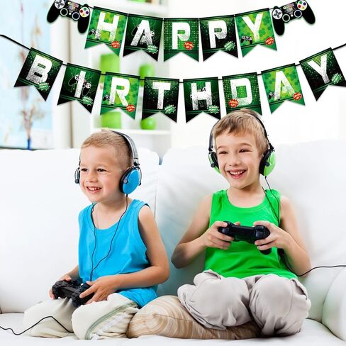 WERNNSAI Watercolor Video Game Birthday Banner - Gaming Birthday Party Decorations for Boys Kids Game Themed Party Supplies Pre-Assembled Bunting Garland Hanging Wall Decor in Saudi Arabia