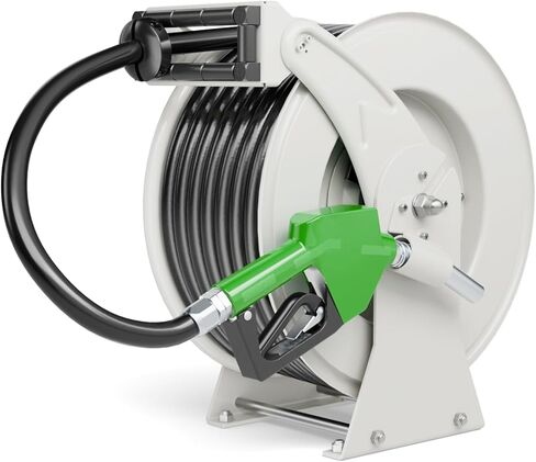 Fuel Hose Reel, 3/4" x 50FT Extra Long Diesel Reel with Fueling Nozzle, 300 PSI Industrial Auto Swivel Rewind Fuel Retractable Diesel Hose for Vehicle Tank Truck Trailer Ship, Red in Kuwait