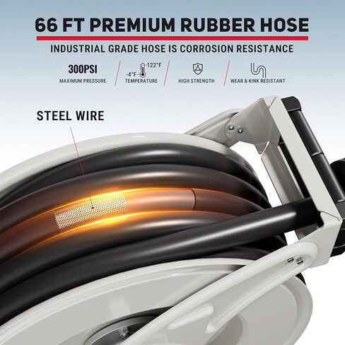 Fuel Hose Reel, 3/4" x 50FT Extra Long Diesel Reel with Fueling Nozzle, 300 PSI Industrial Auto Swivel Rewind Fuel Retractable Diesel Hose for Vehicle Tank Truck Trailer Ship, Red in Kuwait