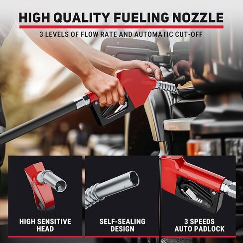 Fuel Hose Reel, 3/4" x 50FT Extra Long Diesel Reel with Fueling Nozzle, 300 PSI Industrial Auto Swivel Rewind Fuel Retractable Diesel Hose for Vehicle Tank Truck Trailer Ship, Red in Kuwait