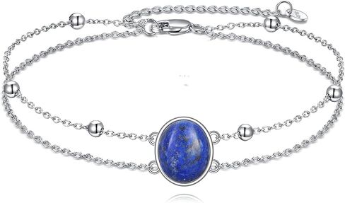 Crmad Larimar/Labradorite/Opal/Black Onyx/Lapis Lazuli Anklet للنساء الفضة الفضية البيضاوية/الدموع الهدية المجوهرات الشاطئية للنساء (Larimar) in Saudi Arabia