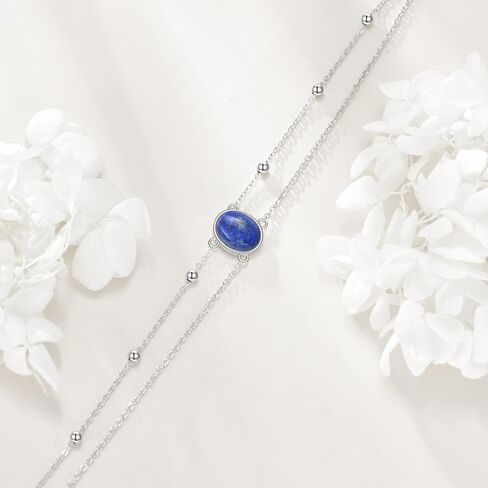 Crmad Larimar/Labradorite/Opal/Black Onyx/Lapis Lazuli Anklet للنساء الفضة الفضية البيضاوية/الدموع الهدية المجوهرات الشاطئية للنساء (Larimar) in Saudi Arabia