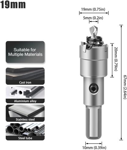 3/4" (19mm) TCT Hole Saw Kit for Hard Metal Tungsten Carbide Tipped Hole Saw Drill Bit with Titanium-Plated Pilot Drill Bit for Metal, Stainless Steel, Iron, Plastic in Saudi Arabia