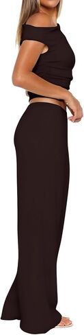 Vest and Pants Set Women - Sexy Pant Sets Women 2 Piece Outfits Off Shoulder Ruched Crop Tops Wide Leg Pantsuits in Kuwait