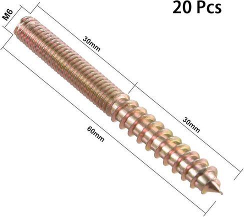 TOP-VIGOR 12Pcs M5x25mm Hanger Bolts, Double Headed Bolts Self Tapping Screw, Double Ended Dowel Screws, Screw Dowels Hanger, Threaded Lag Wood Screws and Machine Bolts for Wood Joint Furniture in Saudi Arabia