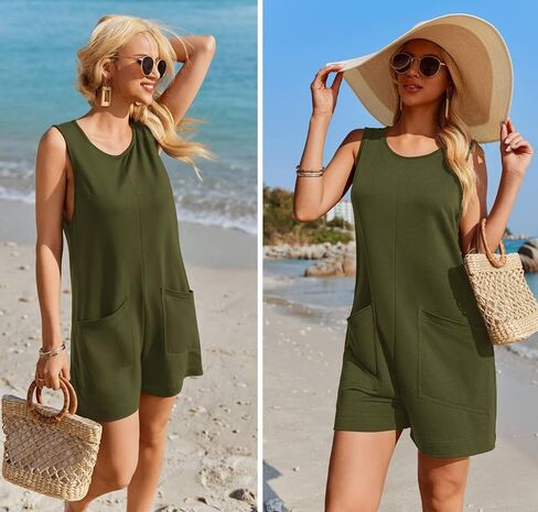 Ekouaer Womens Romper Summer Sleeveless Jumpsuit Casual Short Overalls with Pocket 2025 in Saudi Arabia