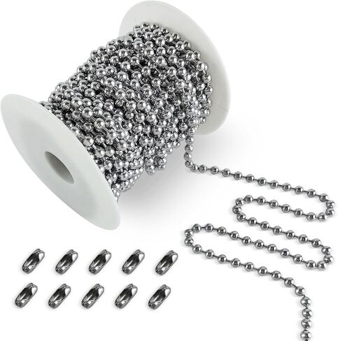 32ft 304 Stainless Steel #10 Beaded Ball Chain with 10pcs Connectors, 4.5mm Replacement Bead Chain Cord for Dog Tag, Necklace Chain, Plumbing Applications in Kuwait