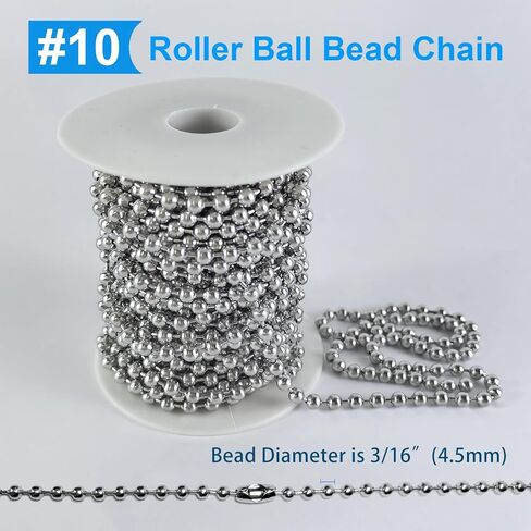 32ft 304 Stainless Steel #10 Beaded Ball Chain with 10pcs Connectors, 4.5mm Replacement Bead Chain Cord for Dog Tag, Necklace Chain, Plumbing Applications in Kuwait