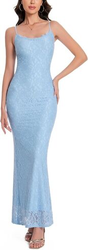 الدانتيل النسائي Maxi Dress Spaghetti Strap Slim Fit Olcyfeless Bongy مع تمثال نصفي للرباط للمساء والحفلات in Kuwait