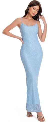 الدانتيل النسائي Maxi Dress Spaghetti Strap Slim Fit Olcyfeless Bongy مع تمثال نصفي للرباط للمساء والحفلات in Kuwait