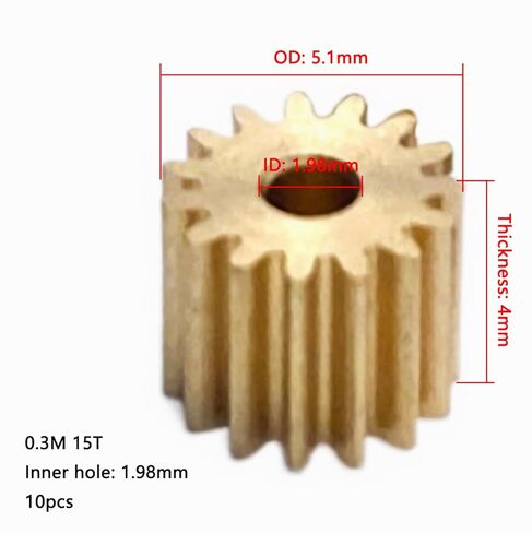 10pcs تروس النحاس ، المعامل 0.3M ، 15T ، التجويف 1.48 مم 1.5 مم ، سمك 4 مم ، OD 5.1 ملم ، معدات نحاسية معدنية صغيرة ، طراز طائرة ملائمة ، مغزل محرك 1.5 ملم in Kuwait
