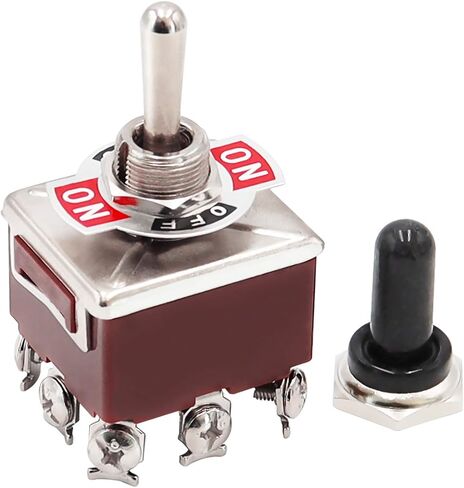MXUTEUK ROCKER ROCKER STOGGLE STOGHT 3PDT 9 TERMINAL ON/OFF/ON 15A 250V 10A 380V التبديل مع غطاء المقبض المعدني مقاوم للماء عشرة-303 in Kuwait