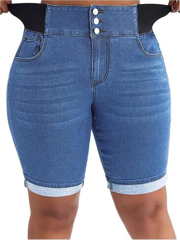 Verdusa Women's Plus Size Button Up Jean Shorts High Waisted Denim Shorts with Pockets in Saudi Arabia
