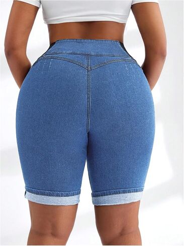 Verdusa Women's Plus Size Button Up Jean Shorts High Waisted Denim Shorts with Pockets in Saudi Arabia