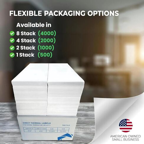 Rockin Rolls Thermal Shipping Labels (Total 2000) - 4 حزم من 500 Fanfold Direct 4x6 Thermal Labels. درجة تجارية سميكة ، مقاوم للماء ، ملصق بريدي للطبخ ، وملصقًا قويًا ، ومواد لاصقة قوية in Saudi Arabia