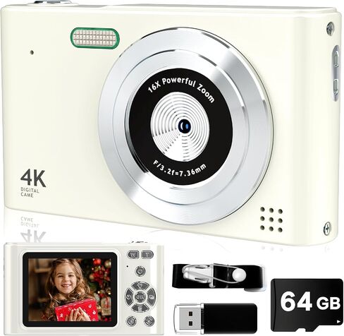 Digital Camera FHD 1080P with 32GB Card,44MP Point and Shoot Kids Camera with Anti Shake 16X Zoom，Digital Camera Vintage, Portable Small Camera Gift for Kid Girl Boy Teen (Purple) in Saudi Arabia