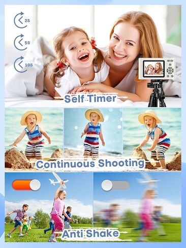 Digital Camera FHD 1080P with 32GB Card,44MP Point and Shoot Kids Camera with Anti Shake 16X Zoom，Digital Camera Vintage, Portable Small Camera Gift for Kid Girl Boy Teen (Purple) in Saudi Arabia
