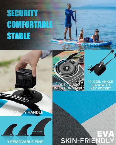 MyBoat 11'6 "x35" لوحة قابلة للنفخ ، سعة 450 رطلاً ، مستقرًا مميزًا لشخصين ، مبتدئين ، عائلة ، مع ملحقات SUP ، مضخة مزدوجة ، 3 زعنفة الإزالة ، حقيبة محمولة ، حقيبة جافة ، مقود أمان in Kuwait