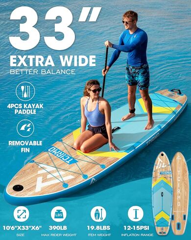 لوحة مجداف قابلة للنفخ للبالغين الذين لديهم تقنية ملحومة التماس ، 10'6'x33''x6 '' ، SUP متين مع مجداف مزدوج النصل والملحقات الكاملة ، سعة 390 رطلاً ، صديقة للمبتدئين in Kuwait