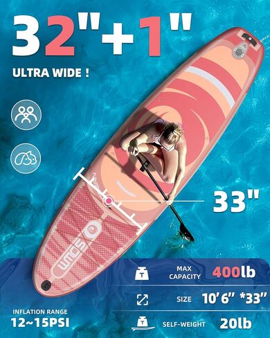 لوحات مجداف قابلة للنفخ ، لوحة مجداف قف للبالغين الشباب من جميع الجولة ، 10'6 '' x 33 '' in Kuwait