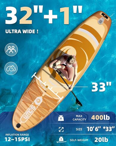 Inflatable Paddle Boards, Stand Up Paddle Board for Adults Youth of All-Round, 10'6'' x 33'' Extra Wide & No-Slip Sup for Yoga Fishing in Saudi Arabia