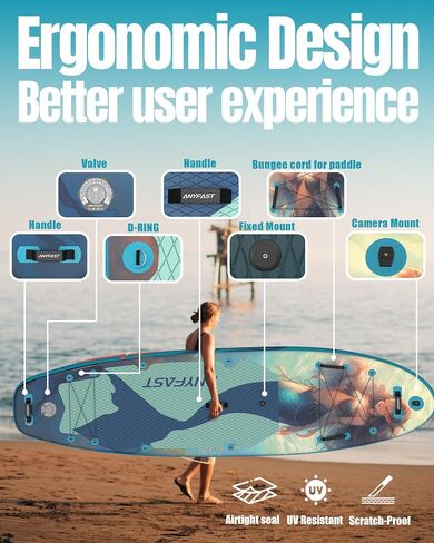 Inflatable Stand Up Paddle Boards - Extra Wide Fishing Paddleboard,Cool Design,Ultra Stable Standup SUP,15 D-Rings,5 Handles, Camera Mount,100L Backpack,10L Dry Bag, Youth/Adults in Saudi Arabia