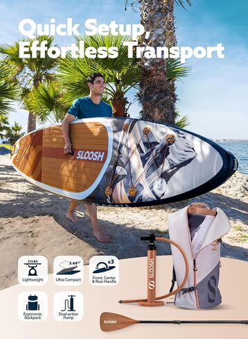 SLOOSH Inflatable Stand Up Paddle Board, 10'6" Inflatable Paddle Boards with Premium Accessories, Non-Slip EVA Deck, Ultra-Light Carry Bag Pump, Meander SUP for Youth & Adults in Kuwait