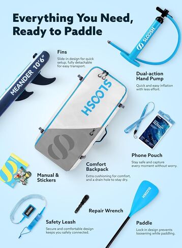 SLOOSH Inflatable Stand Up Paddle Board, 10'6" Inflatable Paddle Boards with Premium Accessories, Non-Slip EVA Deck, Ultra-Light Carry Bag Pump, Meander SUP for Youth & Adults in Kuwait